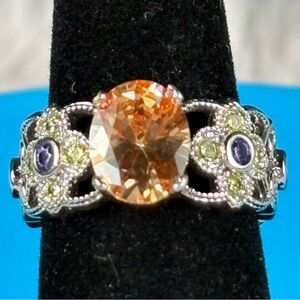 Vintage-Style Lab-Created Multi-Gemstone Statement Ring Size 7